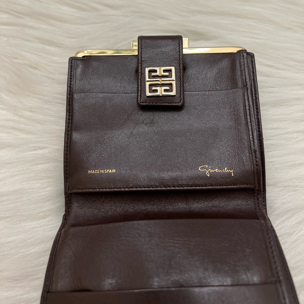 GIVENCHY - BROWN TAN CANVAS LEATHER COMPACT BIFOLD SNAP WALLET - Picture 7 of 10